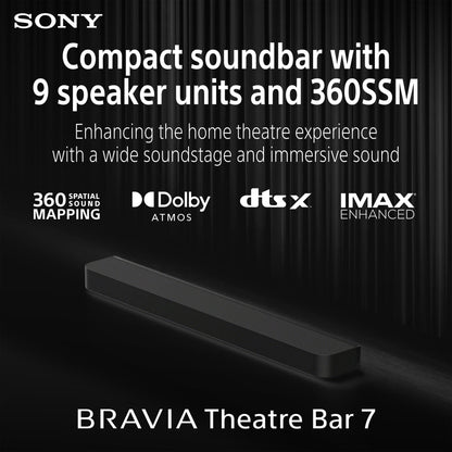 Sony Bravia Theatre Bar 7, Single Soundbar, 9 Speaker Units Surrounded sound by Dolby Atmos®/DTS:X® & IMAX® Enhanced, 2026 Model