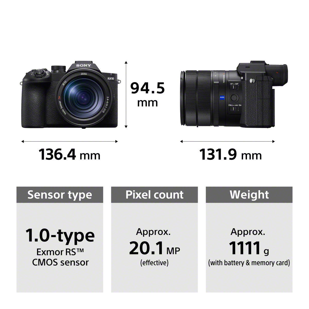 Sony Sony RX10 V | 24–600 mm* High-zoom Camera with Real-time Recognition AF, 20.1 MP Sensor and 30 fps blackout-free burst shooting | DSC-RX10M5