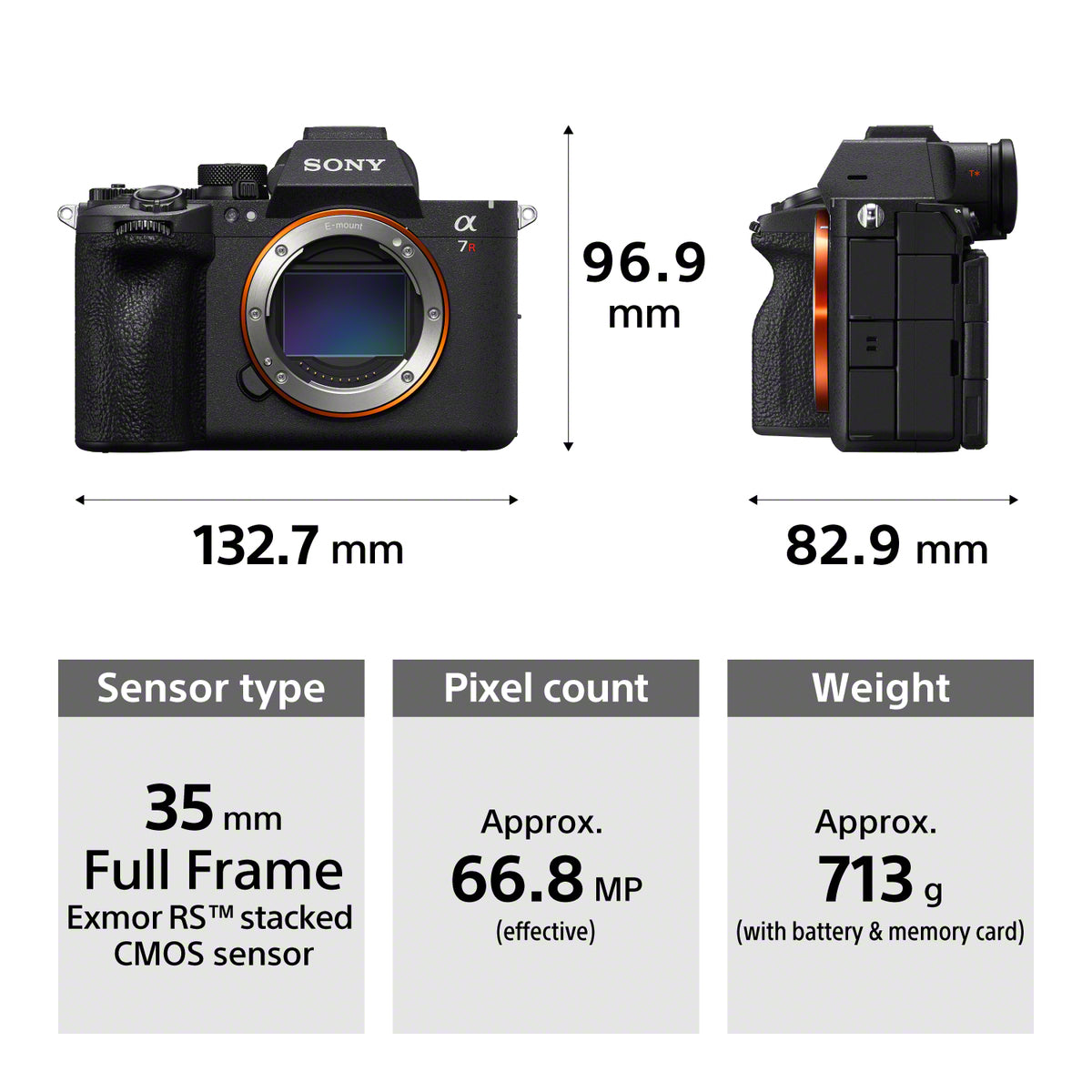 Sony Alpha a7R VI | 66.8MP fully‑stacked sensor for detail, tonal nuance, confident AF and speed | ILCE-7RM6