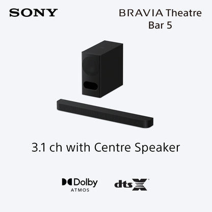 Sony Bravia Theatre Bar 5, 3.1ch Soundbar with powerful wireless subwoofer with Dolby Atmos®/DTS:X®, 2026 Model