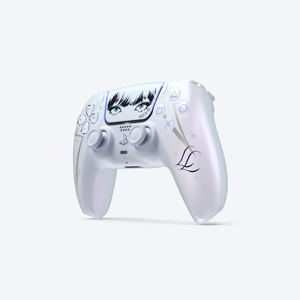 PlayStation 5 controller skin featuring anime-style eyes on the touchpad