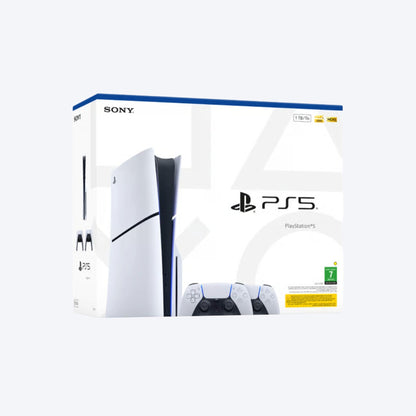 جهاز PlayStation®5 إصدار أقراص Bluray Disc من سوني 1 تيرابايت مع وحدة تحكم لاسلكية Dualsense إضافية - أبيض