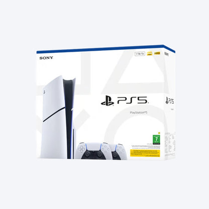 جهاز PlayStation®5 إصدار أقراص Bluray Disc من سوني 1 تيرابايت مع وحدة تحكم لاسلكية Dualsense إضافية - أبيض